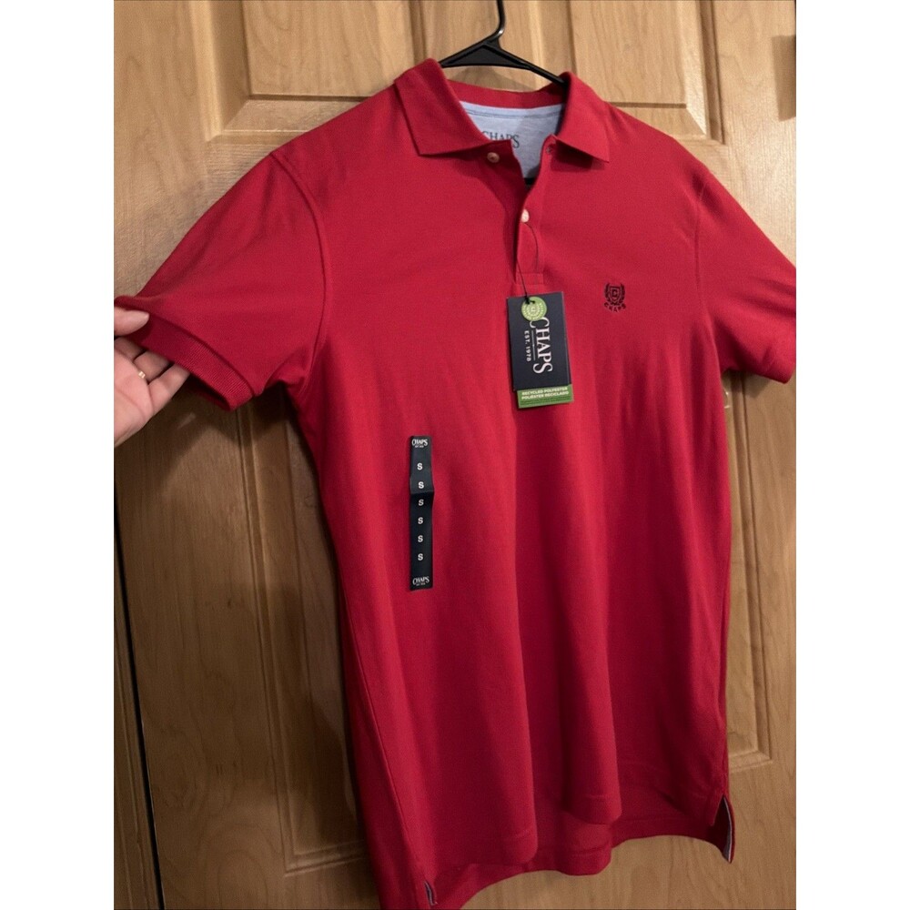 NEW Chaps Natural Stretch Polo Shirt Men's Red 100% Cotton Short Sleeve. Size S.
